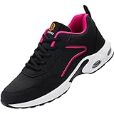 DYKHMILY Sicherheitsschuhe Damen Leicht Arbeitsschuhe Luftkissen Stahlkappenschuhe Bequem Dämpfung Sportlich Schutzschuhe Reflektierend (Schwarz Pink,39EU)
