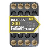 Bake Choice Mini Muffinform für 24 Cupcakes,mit 200 Natürlichen Mini-Cupcake-Förmchen,Cupcake-Formen mit Antihaftbeschichtung,Backzubehör aus Karbonstahl,für Party & Backen