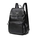 FANDARE Echtes Leder Rucksack Damen Stylisch Rucksäcke Wasserdicht Daypack Schultasche für Universität Arbeit Einkaufen Reise Rucksack Schwarz