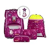 Step by Step Giant Schulranzen-Set „Sweet Unicorn Nuala“, 5-teilig, rosa, ergonomischer Tornister mit Reflektoren, höhenverstellbar mit Hüft- und Brustgurt, für Mädchen ab der 1. Klasse, 23 Liter