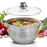 EliteHoff Kochtopf, 7-Lagen Edelstahl Topf Induktion Kochtöpfe Nudeltopf Suppentopf mit Glasdeckel für alle Herdarten Spülmaschinenfest (2.5L - 18 cm)