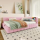 Daybett. 140*200cm Tagesbett. Schlafsofa. Bett mit Lattenrost (ohne Matratze). mit LED-Lichtleiste. mit hydraulischem Hebemechanismus. USB-Anschluss. Typ-C. Komfortmaterial. Vliesimitat. Rosa