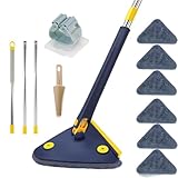 360° Drehbarer Verstellbarer Reinigungsmopp with 6 Replacement Heads Microfibre Mop Set,Dreieck Automatischer Mit Auswring Teleskop-Spin Mop für Boden Decke Wand Fenster Nass und Trocken,Blue