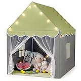 COSTWAY Kinderspielhaus mit Sternenlichter, Prinzessin Prinzess Kinderzelt mit Fenster & Matte, Spielzelt mit doppeltem Vorhang, Kinderspielzelt, Kinderspielburg für Jungen und Märchen (Grün)