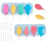 2 Stück Eis Am Stiel Formen, Eisformen Silikon Karikatur DIY mit Deckel für Kinder Erwachsener, wassereis Formen Enthält 12 Wiederverwendbare Eisstiele BPA-frei