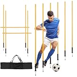 Eikuavons Slalomstangen Fussball Set, Slalom Poles 6, Horizontale Stöcke 2, 150cm Slalom Stangen mit Feder, Sprunghafte Agilität Stangen, Fussball trainingszubehör für Koordinationstraining