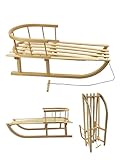 Holzschlitten mit Rückenlehne [Kinderschlitten] Schneeschlitten Rodelschlitten mit Lehne Davoser Schlitten Rodel mit Rückenlehne und Zugseil 90cm