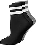 Nur Die 3er Pack kurze Retro Tennissocken Sport Socken mit Streifen aus atmungsaktiver Baumwolle Damen, schwarz/grau, 39-42