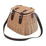 Vintage Picnic Basket, Hand Woven Camping Hamper with Shoulder Strap and Lid, Durable Portable Organizer, Classic Outdoor Storage Basket for Birthday Party Valentine’s Day and Travel