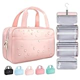 Chakipee Reise Kulturbeutel zum Aufhängen für Damen – Wasserdichter Kosmetiktasche Kosmetiktasche mit Klarfenster, Leichte Waschtasche für Essentials, Make-up, Shampoo, Kulturtasche Rosa, Mittel