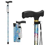 supregear Faltbarer Gehstock - Gehstock Klappbar, Höhenverstellbarer Spazierstock, Flexibler Leichter Reisestock, Zusammenklappbare Gehhilfe zur Balance, für Männer und Frauen, Blau Blumen