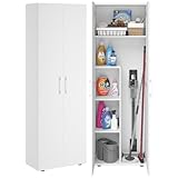 Bellamio Apol Besenschrank - Mehrzweckschrank in Weiß - Vorratsschrank mit Staubsaugerfach - Putzschrank aus Holz - Flurschrank mit Stauraum - Haushaltsschrank - Allzweckschrank 176x33x60 cm