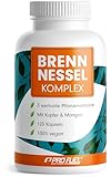 Brennesselkapseln 120x optimal hochdosiert - 800 mg Brennnessel-Extrakt im Komplex mit Rosskastanien-Extrakt, Weinrebenblatt-Extrakt, Kupfer & Mangan - laborgeprüft mit Zertifikat - Vorrat für 60 Tage