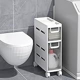 Schubladen auf Rädern – schmaler hoher, schlanker Kunststoff-Eckschrank mit 4 transparenten, beweglichen freistehenden Schubladen für Schlafzimmer, Wohnzimmer