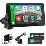 Wireless Carplay Display mit A-pple Carplay & Android Auto, 7 Zoll Tragbares Autoradio mit Bildschirm, Navigationsgeräte für Auto mit Rückfahrkamera, Bluetooth, Mirror Link, Voice Control, FM, AUX