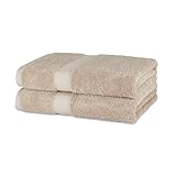 Amazon Basics Badetücher Set, 100% Bio-Baumwolle Ausbleichbeständig Saugstark, 76 x 137 cm, Taupe, 2er-Pack
