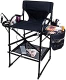 Tragbarer Outdoor-Klappstuhl aus Aluminium, hoher Regiestuhl mit Kopfstütze und Fußstütze, ideal für Camping, Rasen, Filmsets und Make-up-Künstler