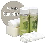 KERALUX 5-teiliges Lederpflegeset P für pigmentierte Glattleder, je 200 ml Reiniger und Pflege, Staubhandschuh, Schwamm, Tuch. Hochwirksame Imprägnierung und Lichtschutz