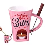 Generisch Schoko Fondue Tassen | 200 Ml Tragbar Keramik Fondue Becher | Butterthermoskanne | Schokoladenfondue Tasse Mit Gabel | Für Date Night, Vorspeise, Dessert, Süßigkeiten