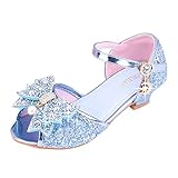 IQYU Kinderschuhe mit glänzenden Sandalen Prinzessin Schuhe Bogen High Heels Zeigen Prinzessin Schuhe Halbschuhe 34 Mädchen (Z01-A-Blue, 33 Big Kids)