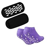 2 Paar Feuchtigkeitsspendende Gelsocken, Feuchtigkeitssocken mit Vitamin und Öl Infundiert, Gel Spa Socken Zum Reparieren und Erweichen Trockener Haut, Schwarz&Lila