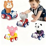 Beenavee Press & Go Tier Spielzeugautos für Kleinkinder, Baby Auto Rennwagen Kinderspielzeug Lernspielzeug ab 1 2 3 Jahr als Geschenk für Jungen und Mädchen Geschenk(4 Stück