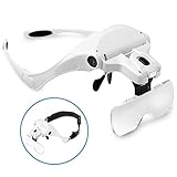 Sinzau Stirnband Lupenbrille mit LED Licht, zum Freisprechen, Juwelierhandwerk, Uhrmacher Hobby, 5 Linsen 1.0X 1.5X 2.0X 2.5X 3.5X (Mehrweg)