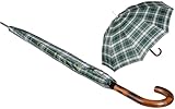iX-brella Herren-Stockschirm Automatik mit Echtholz-Rundhakengriff - Karo grün