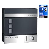 SONGMICS Briefkasten personalisiert, lasergraviertes Namensschild und Hausnummernschild, Postkasten, Zeitungsfach, V-förmiges Sichtfenster, Schloss, modern, anthrazit-silbern GMB081G01