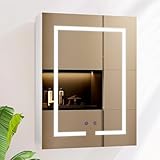 AxisFurn Badezimmer-Spiegelschrank mit LED-Beleuchtung, Spiegelschrank mit verstellbarem Regal, rechte Tür Anti-Beschlag Wandschrank 50 * 66cm Weiß