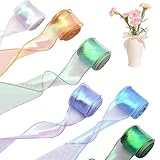 Menibeuty 6PCS Organzaband, Geschenkband Breit, Chiffonband Schimmernde, Schleifenband Breit, Durchscheinendes Geschenkband, Schillerndes Organzaband, Chiffonband für Hochzeit, Basteln, Blumenstrauß
