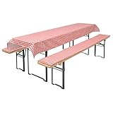 Brandsseller Bierbankauflage (gepolstert) & Tischdecke im 3tlg. Set für alle gängigen Bierzeltgarnituren - 2X Auflagen 110 x 25 x 1,6 cm & 1x Tischdecke 130 x 70cm, Farbe: Rot/kariert