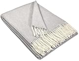 STTS International Merinowolldecke Decke Wolldecke Wohndecke 100% Merinowolle 140 x 200 cm sehr weiches Plaid Kuscheldecke Milano (Hellgrau-Weiß (MM-100))