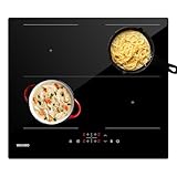 WEHIMO Induktionskochfeld 4 platten, Induktionskochfeld 60cm, 6800W, 4 Kochzonen mit Booster, 9 Stufen, Kindersicherung, Timer, Restheizungsanzeige (H), Einbau Rahmenlos Induktionskochplatte