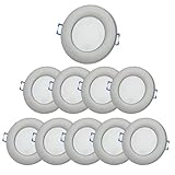 Sweet Led - LED Einbaustrahler 68mm Lochmaß - 6,5W 650 Lumen - LED Spot flach 230 Volt - LED Bad Einbaustrahler für Feuchträume - IP44 Einbauspots LED dimmbar | Rund - 10er-Chromfarbig, kaltweiß