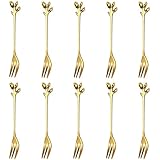 Mini-Gabeln für Vorspeisen, Edelstahl-Gabeln, Blattgold, kreative Cocktail-Gabeln, Dessertgabeln, kleine Obstgabel, Austerngabeln, Gurkengabeln für das Glas, Krabbengabeln 11,9 cm (10 Stück Goldgabeln