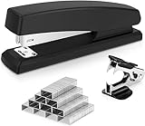 Deli Heftgerät, Desktop-Heftgerät,Büroheftgerät, Kapazität von 25 Blatt, inklusive 1000 Heftklammern und Heftklammernentferner, Schwarz