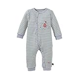 Bornino Schlafoverall, Baby-Schlafanzug für Jungen/Mädchen, Einteiler, Elefanten-Motiv, Langarm, Bio-Baumwolle, Weiß/Blau/Rot