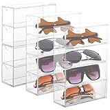 JUSTDOLIFE Transparenter Sonnenbrillen-Organizer, 4 Ebenen, transparenter Kunststoff-Sonnenbrillen-Organizer, transparenter Brillenhalter mit Schubladen, Brillen-Vitrine, Aufbewahrungsbehälter für