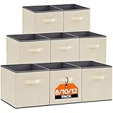 Lifewit 12 Stück Aufbewahrungswürfel, Aufbewahrungsbox aus Stoff, Ordnungsboxen aus Vliesstoff mit Griff für Würfelregal, Faltbox, Kleideraufbewahrung, Ordnungsboxen, 26,5 X 26,5 X 28 cm, Beige