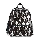 Wudan Kinder-Rucksack mit Flaschentaschen, Kaktus, Weiß / Schwarz, Kaktus Weiß Schwarz, Small
