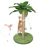 Eukue Kratzbaum Großer, Katzenkratzbaum 85 cm mit Künstliche Blätter, Kratzbaum Kratzstamm mit Sisalseil und Stabiler Bodenplatte, Großer Innenkratzbaum für Kätzchen und Erwachsene Katzen