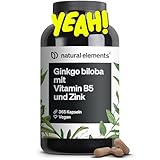 natural elements Ginkgo biloba – optimal dosiert mit 3750mg pro Kapsel (50:1 Extrakt) – 365 Kapseln – mit Vitamin B5 & Zink – vegan, ohne unnötige Zusätze – in Deutschland produziert & laborgeprüft