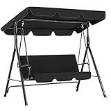 YODOLLA 3-Sitzer Hollywoodschaukel mit verstellbarem Vordach, Gartenschaukel mit abnehmbarem Kissen und Schatten mit Anti-Rutsch-Füßen, 172x112x150 cm, Verandaschaukel für Garten, Poolside (Schwarz)