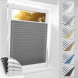 bobodeco Plissee ohne Bohren Verdunkelung Klemmfix, Grau 80x230 cm(BxH) Verdunklungsplissee Thermo Plissees 100% Verdunkelnd & lichtundurchlässig Plisseerollo für Fenster & Tür