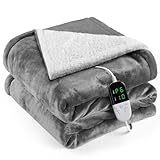 OneAmg Heizdecke mit Abschaltautomatik, 10-Stunden-Timer und 6 Heizstufen, Wärmedecke Elektrisch- Mit digitaler Fernbedienung, Maschinenwaschbar,Heated Blanket 127x152 cm Grau
