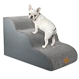 Nepfaivy Hundetreppe für Kleine Hunde 3-Stufig, Haustiertreppe für Bett und Sofa aus Hochdichtem Schwamm, Hunde Treppe Hunderampe mit Abnehmbarem, Waschbarem Bezug und Rutschfestem Boden, 60x40x40cm