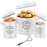 Kartoffel Aufbewahrungsbox, Zwiebel Aufbewahrung Zwiebeltopf, Kartoffel Vorratsdosen Set, Großer Vorratsbehälter aus Metall, Küche Aufbewahrung, Kann Kartoffeln für eine Lange Zeit Lagern (Weiß)