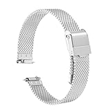 QUARKZMAN Uhrenarmband Mesh Edelstahl 12 mm Ersatz Metall Armband Edelstahlarmband mit Schnellverschluss Uhrenarmbänder Ersatzband Verstellbarer Gütelschnalle für Damen Herren, Silber