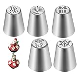 Spritztüllen für Kuchendekoration, 5 Stück, Weihnachtsgebäck, Spritztüllen, Edelstahl-Werkzeuge zum Dekorieren von Backen, Zuckerguss, Cupcakes, Gebäck, Keksen, Weihnachten
